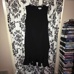 Calvin Klein Black Asymmetrical Ruffle Hem Dress 14W